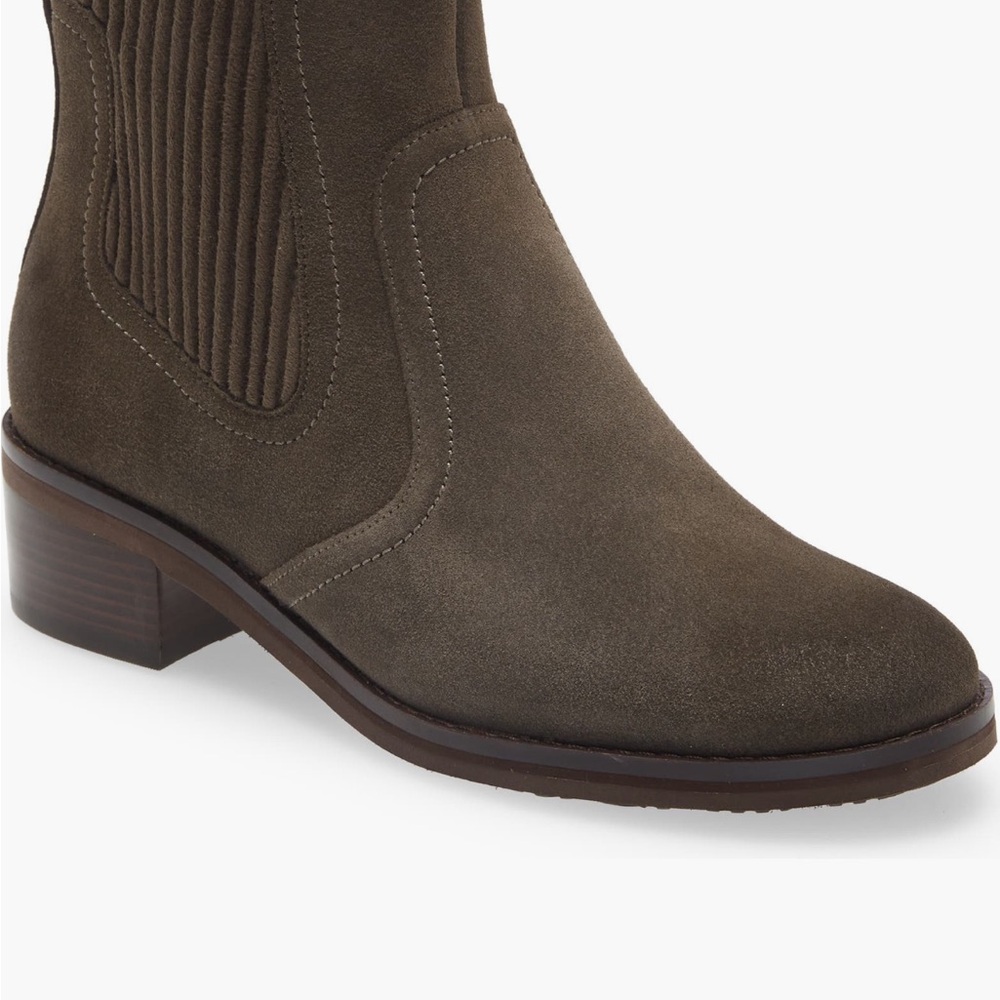 Cole Haan Peetz Water Resistant Chelsea Boot Black Olive Suede/Dark Brown Sz 6